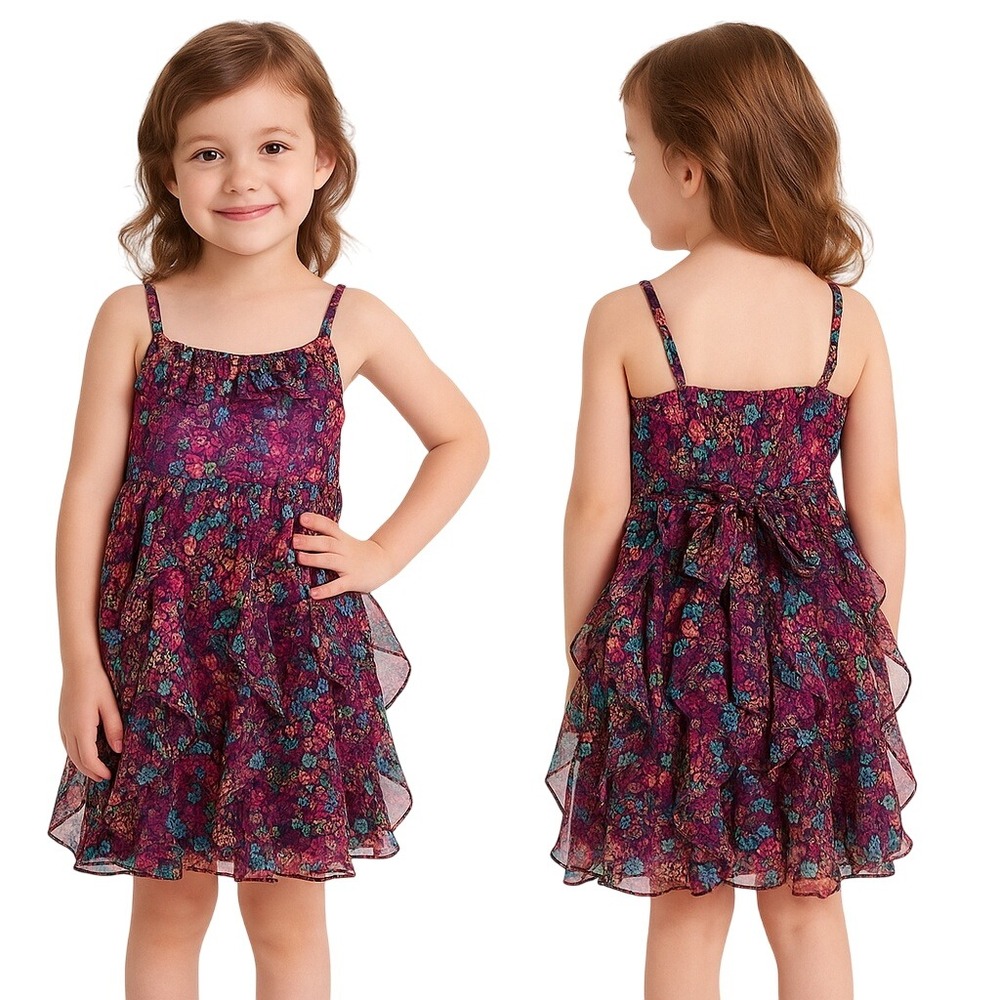 Justice Dress Multicolor Floral Sundress Ruffled Tulle Sequin Adjustable Straps‎